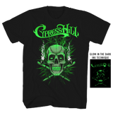 CYPRESS HILL GLOW IN THE DARK GANJA SKULL BLACK T-SHIRT
