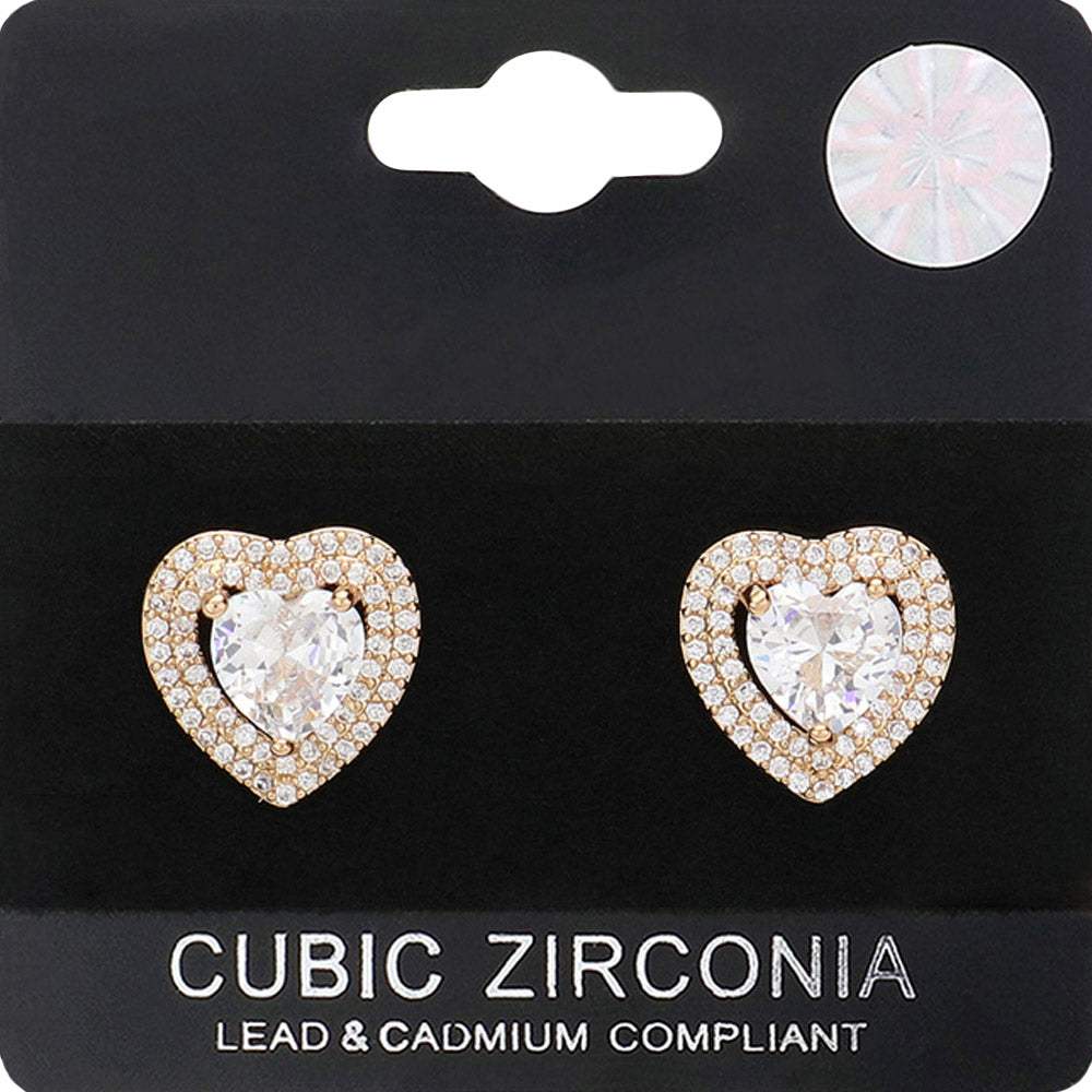 CZ Stone Heart Stud Earrings - Madeline Love - Flyclothing LLC