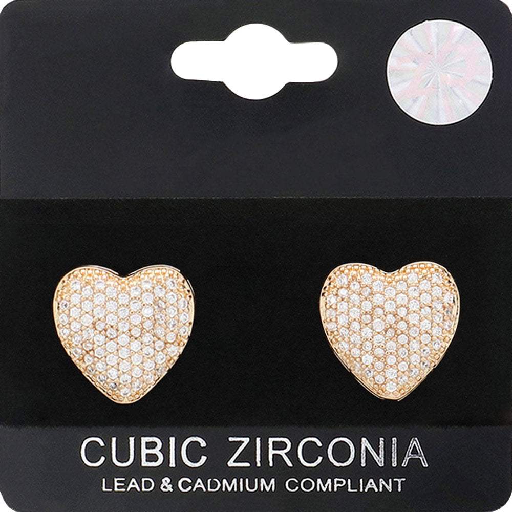 CZ Stone Paved Heart Stud Earrings - Madeline Love - Flyclothing LLC