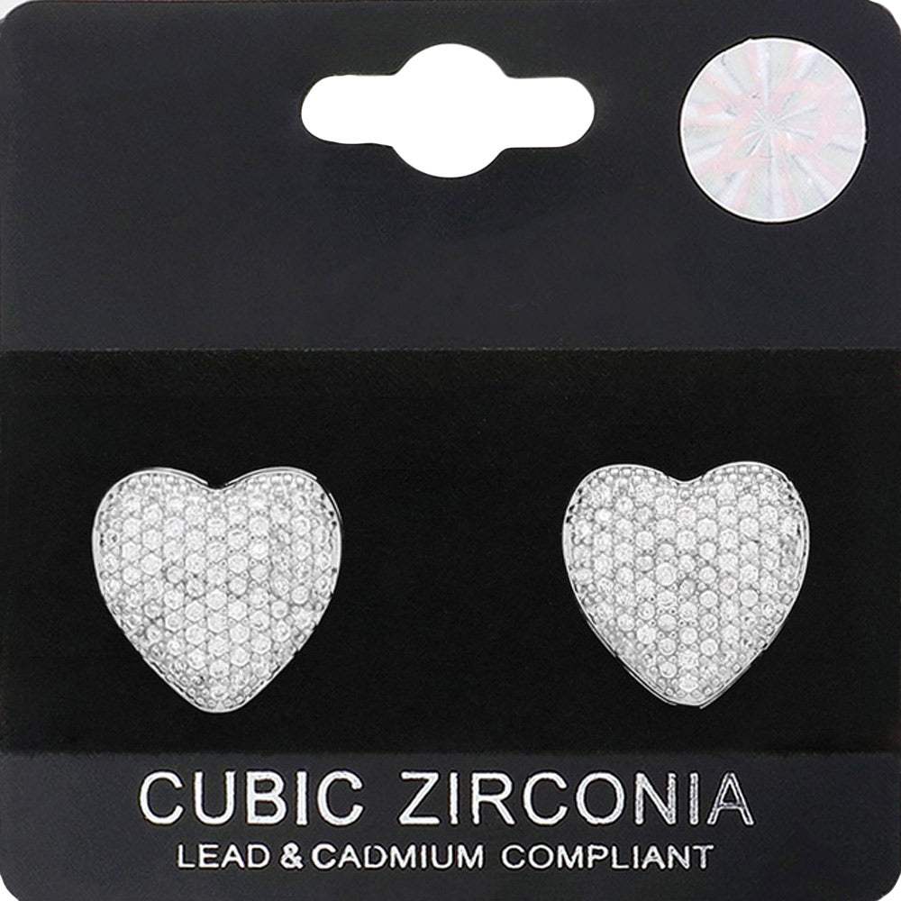 CZ Stone Paved Heart Stud Earrings - Madeline Love - Flyclothing LLC