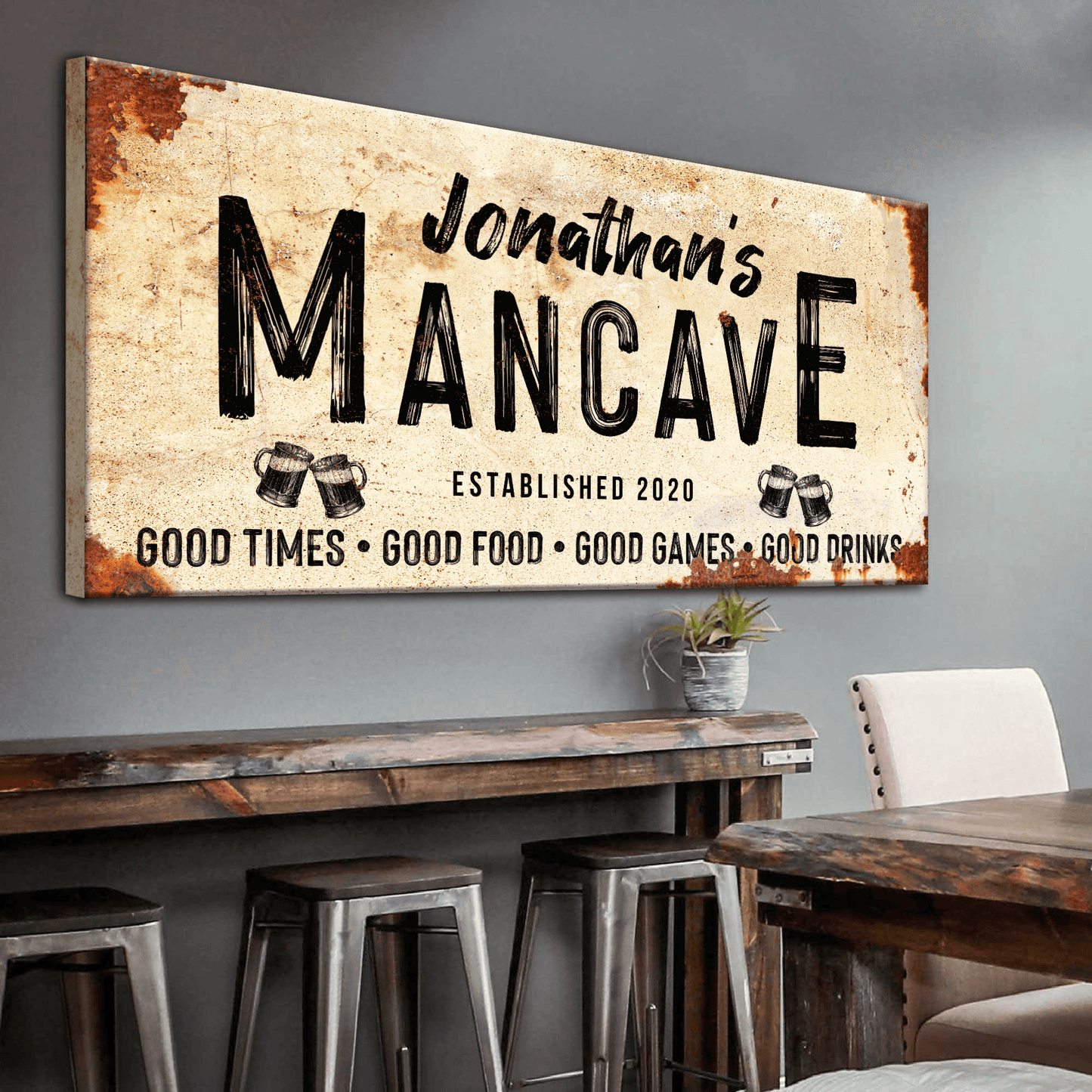 Good Times Personalized Man Cave Sign: Custom Bar Signs for Home Bar – Perfect Man Cave Wall Decor - Tailored Canvases - Flyclothing LLC