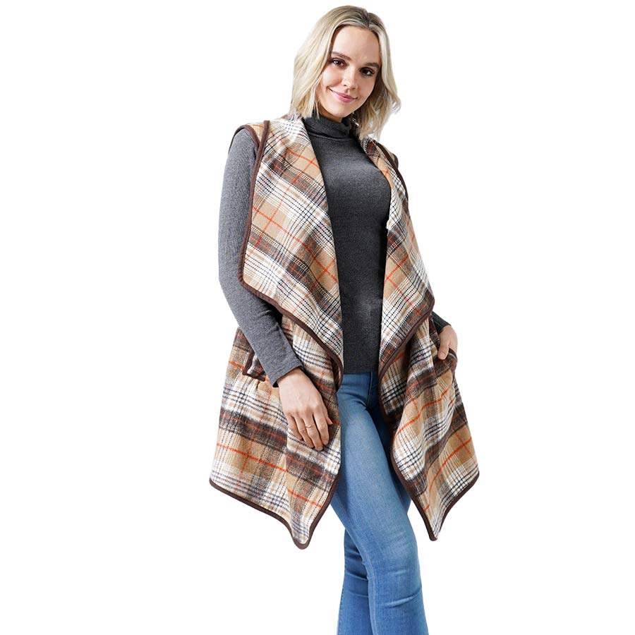 Fashionable Plaid Check Vest With Pocket - Madeline Love - Flyclothing LLC