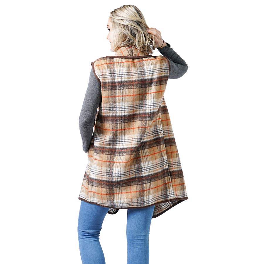 Fashionable Plaid Check Vest With Pocket - Madeline Love - Flyclothing LLC