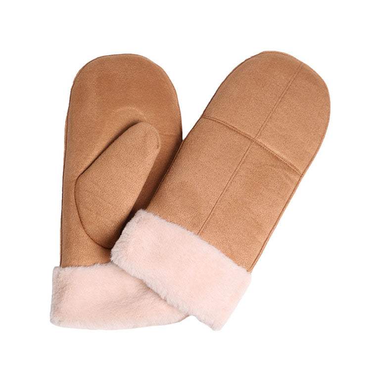 Faux Fur Cuff Lining Suede Mitten Gloves - Madeline Love - Flyclothing LLC