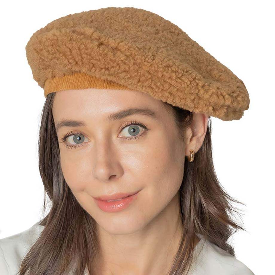 Solid Sherpa Beret Hat - Madeline Love - Flyclothing LLC