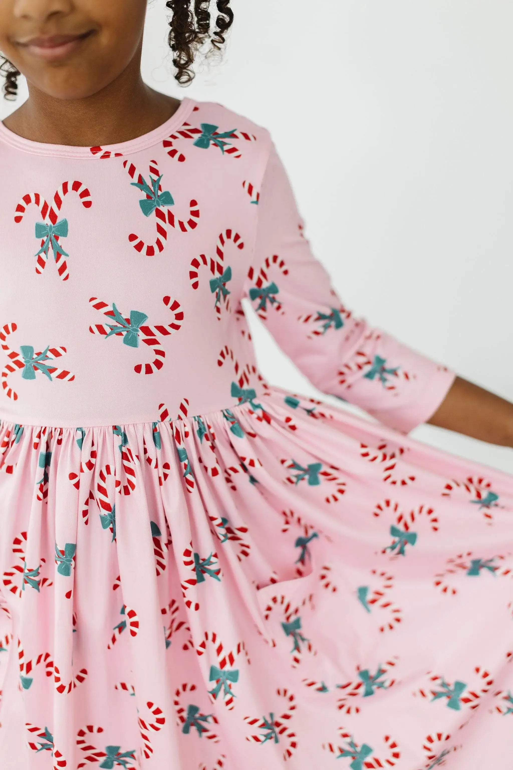 Candy Cane Cutie 3/4 Sleeve Pocket Twirl Dress - Mila & Rose ® - Flyclothing LLC