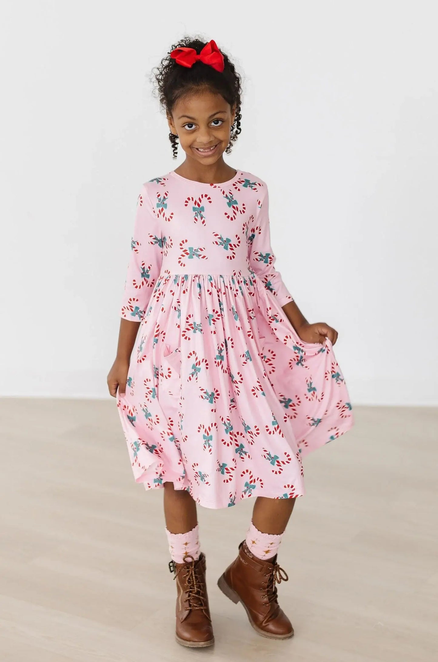 Candy Cane Cutie 3/4 Sleeve Pocket Twirl Dress - Mila & Rose ® - Flyclothing LLC