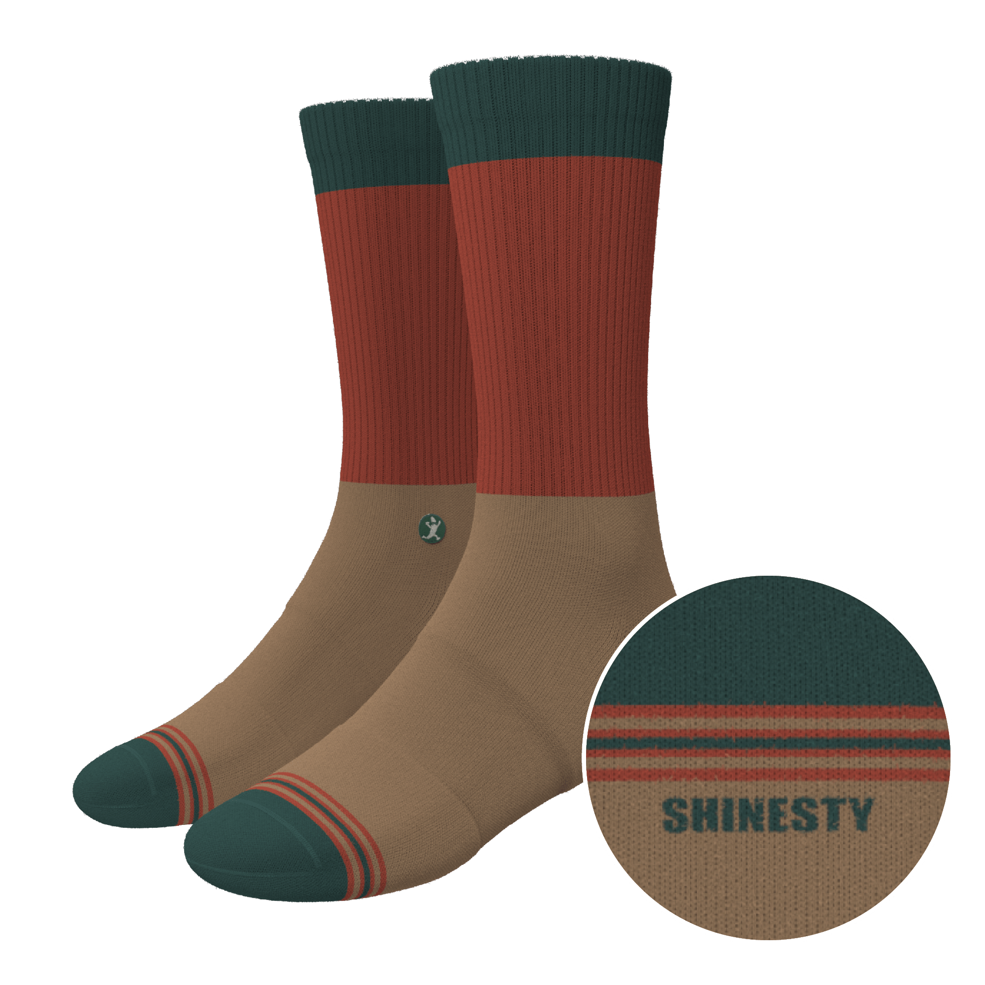The Car Camper | Earth Tone Color Block Heel Hammock™ Crew Socks - Shinesty