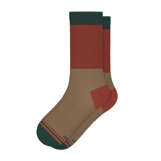 The Car Camper | Earth Tone Color Block Heel Hammock™ Crew Socks - Shinesty