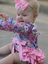 Fall Vintage Floral Print Girls Long Sleeve Romper