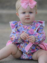 Fall Vintage Floral Print Girls Long Sleeve Romper