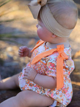 Peach Bow Smocked Floral Baby Bubble - Rylee Faith Designs - Flyclothing LLC