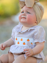 Fall Halloween & Thanksgiving Pumpkin Embroidery Smock Plaid Baby Girl Romper - Rylee Faith Designs - Flyclothing LLC