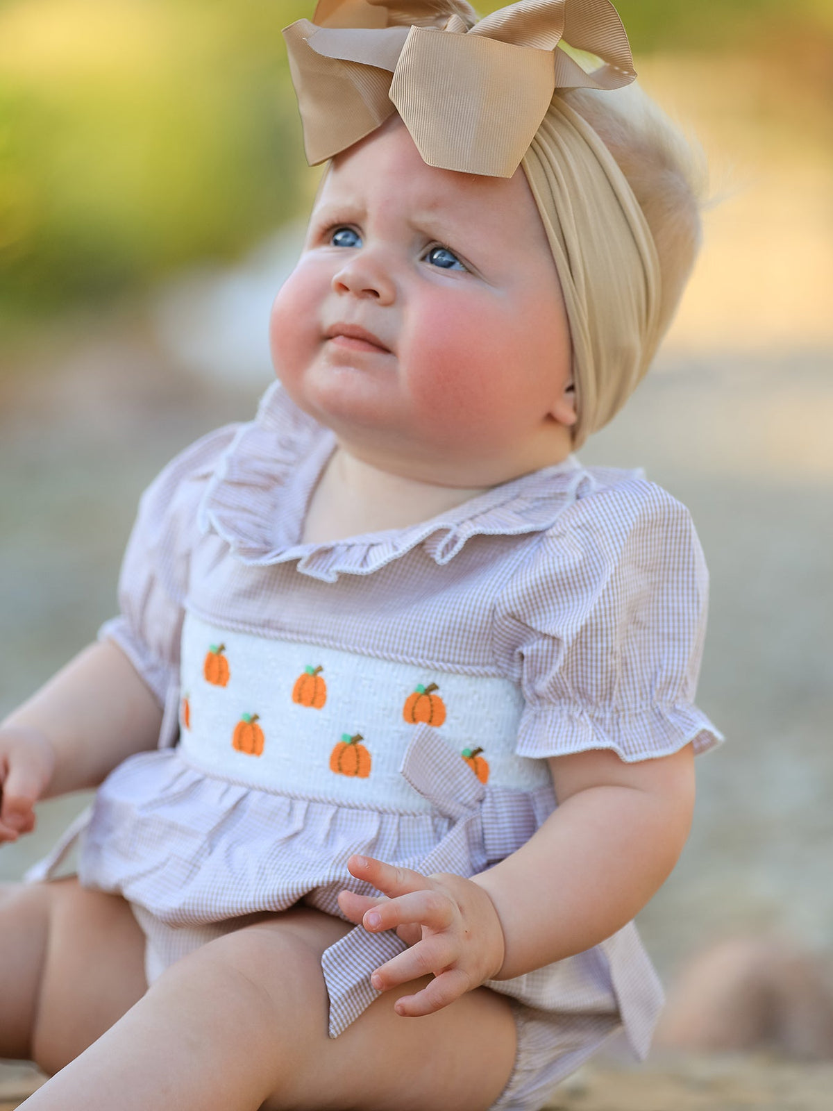 Fall Halloween & Thanksgiving Pumpkin Embroidery Smock Plaid Baby Girl Romper - Rylee Faith Designs - Flyclothing LLC