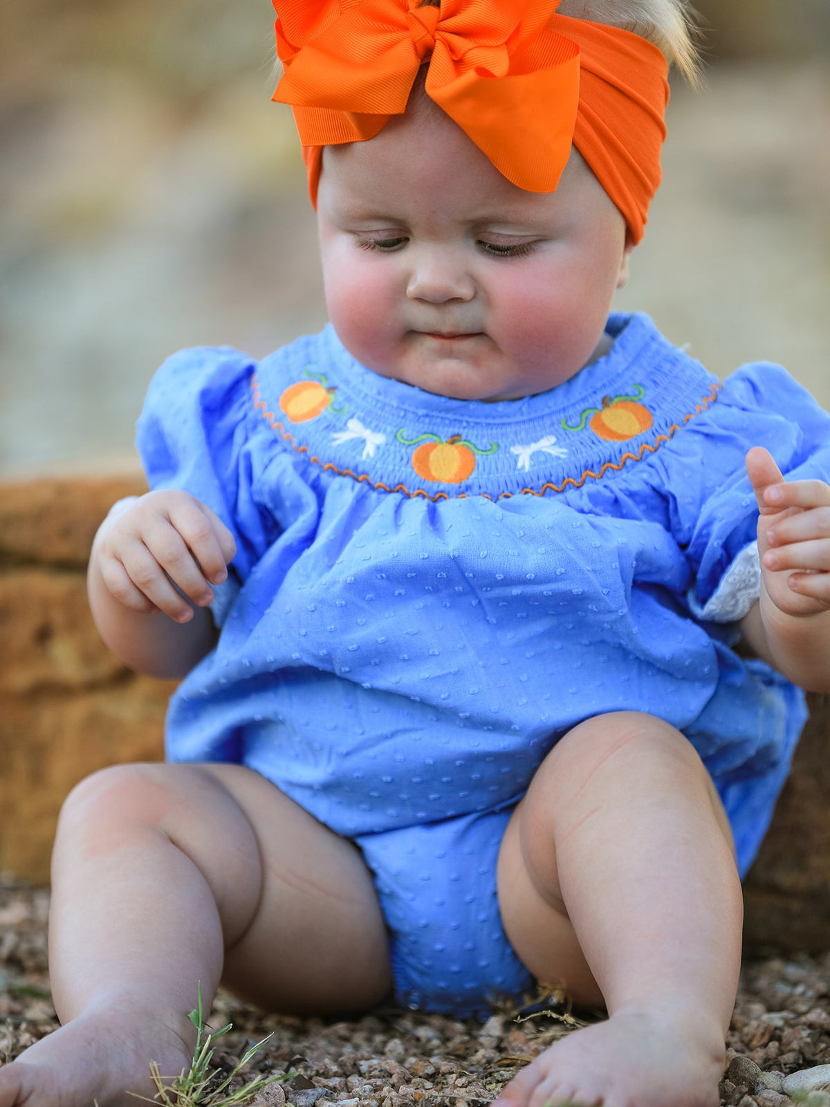 Halloween Thanksgiving Pumpkin Smocked Bubble Romper - Rylee Faith Designs - Flyclothing LLC