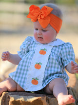 Fall Halloween & Thanksgiving Applique Plaid Girls Bloomers Romper Set - Rylee Faith Designs - Flyclothing LLC