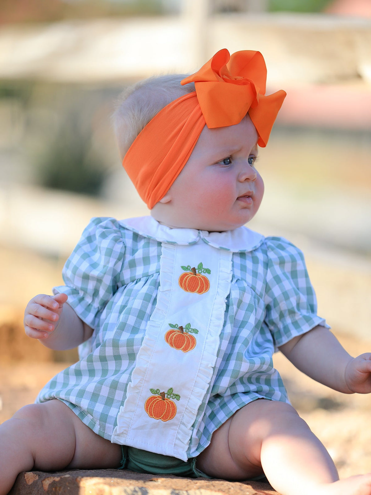 Fall Halloween & Thanksgiving Applique Plaid Girls Bloomers Romper Set - Rylee Faith Designs - Flyclothing LLC