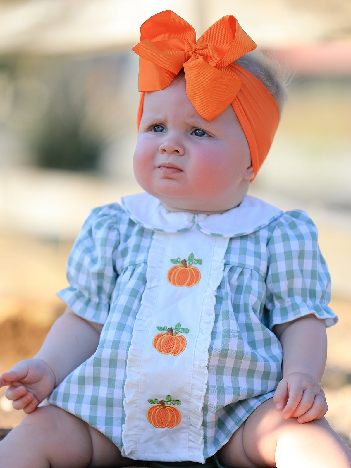 Fall Halloween & Thanksgiving Applique Plaid Girls Bloomers Romper Set - Rylee Faith Designs - Flyclothing LLC