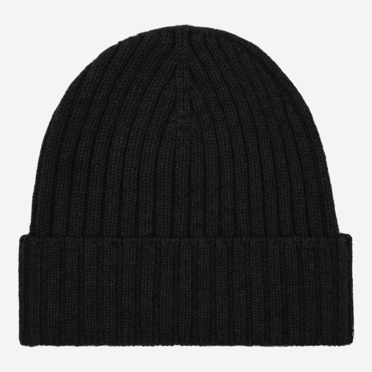 Milano (black) - Italian 100% cashmere ribbed beanie (unisex)