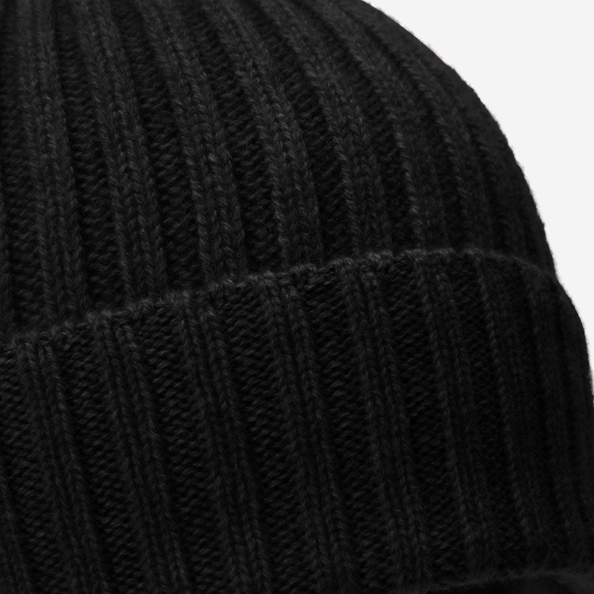 Milano (black) - Italian 100% cashmere ribbed beanie (unisex)