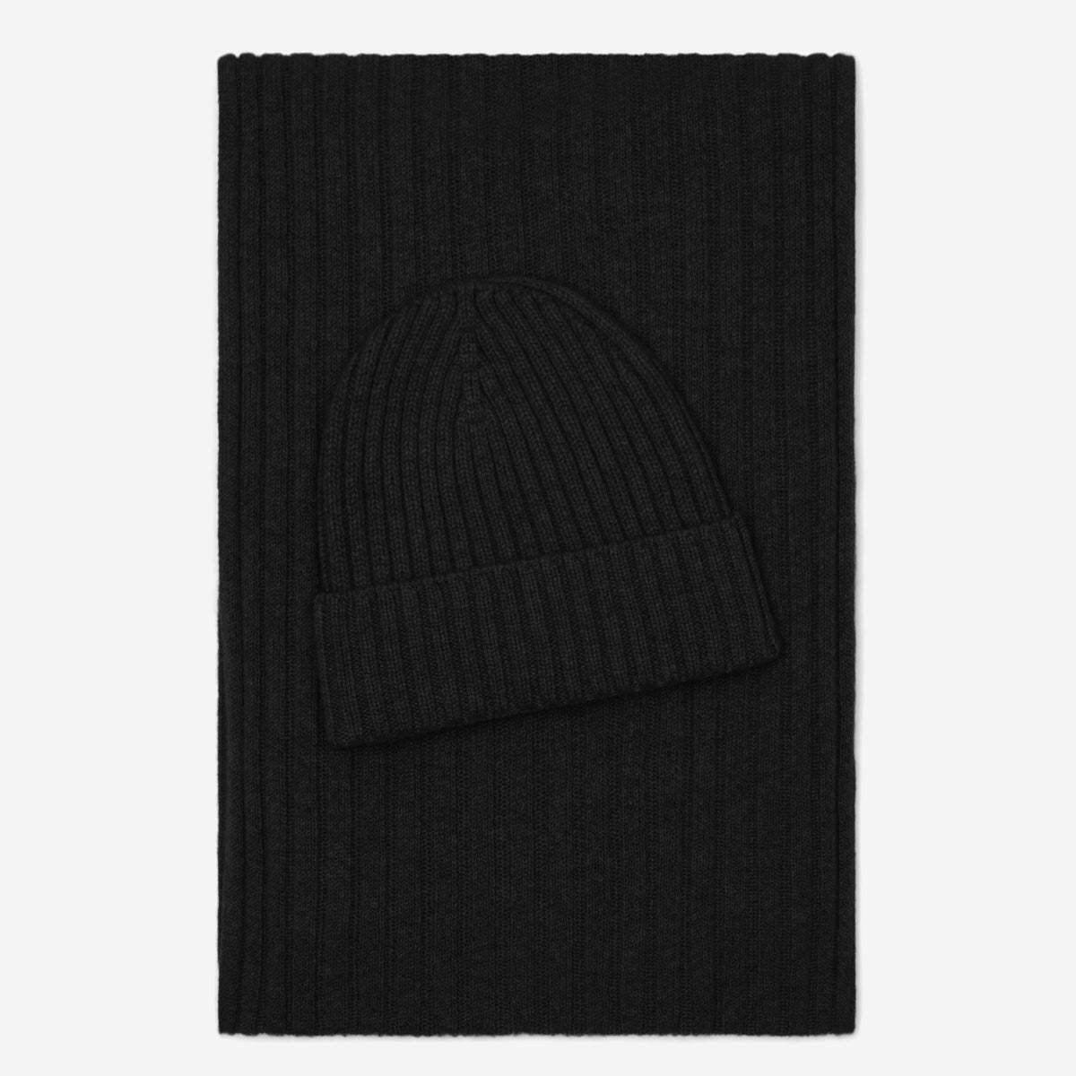 Milano (black) - Italian 100% cashmere ribbed beanie (unisex)