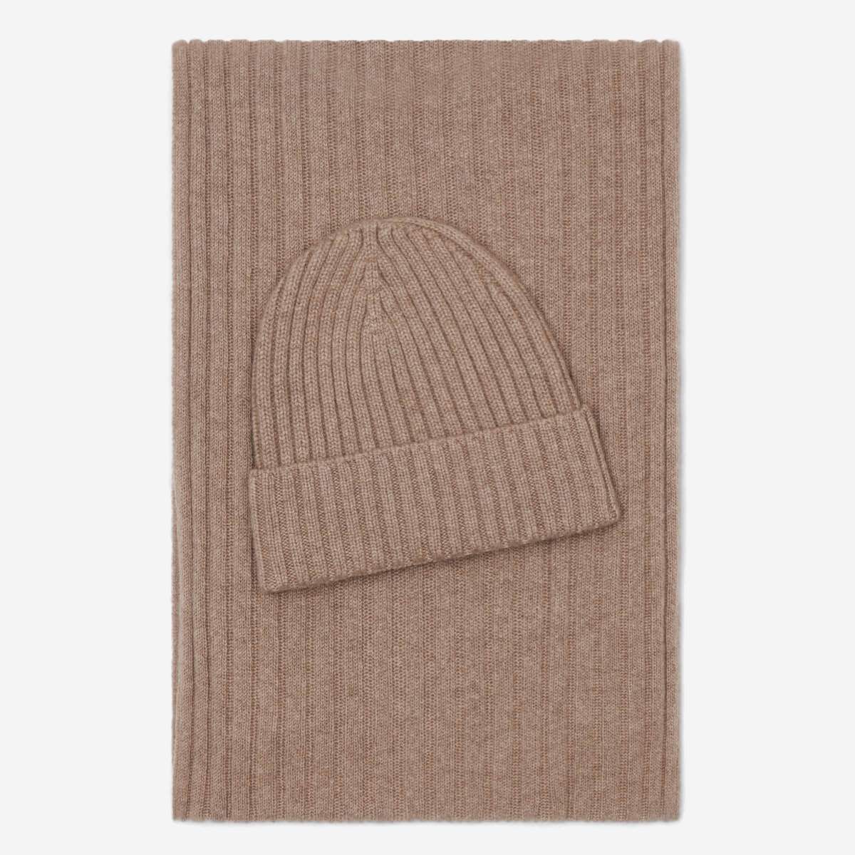 Milano (brown) - Italian 100% cashmere ribbed beanie (unisex)