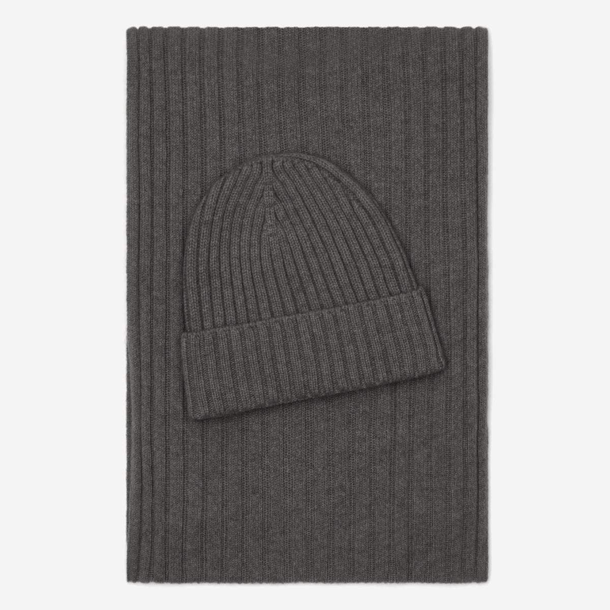 Milano (dark grey) - Italian 100% cashmere ribbed beanie (unisex)