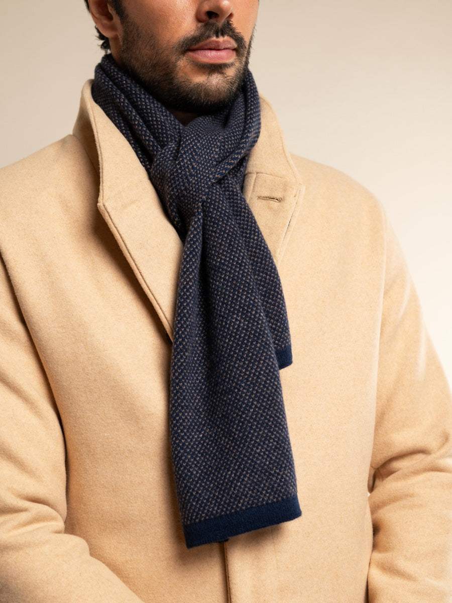 Riccardo (blue & brown) - Italian cashmere scarf with pattern