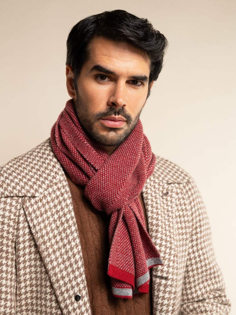Riccardo (red & grey) - Italian 100% cashmere scarf with pattern