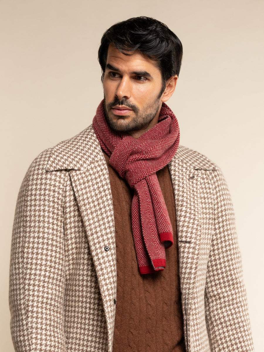 Riccardo (red & grey) - Italian 100% cashmere scarf with pattern
