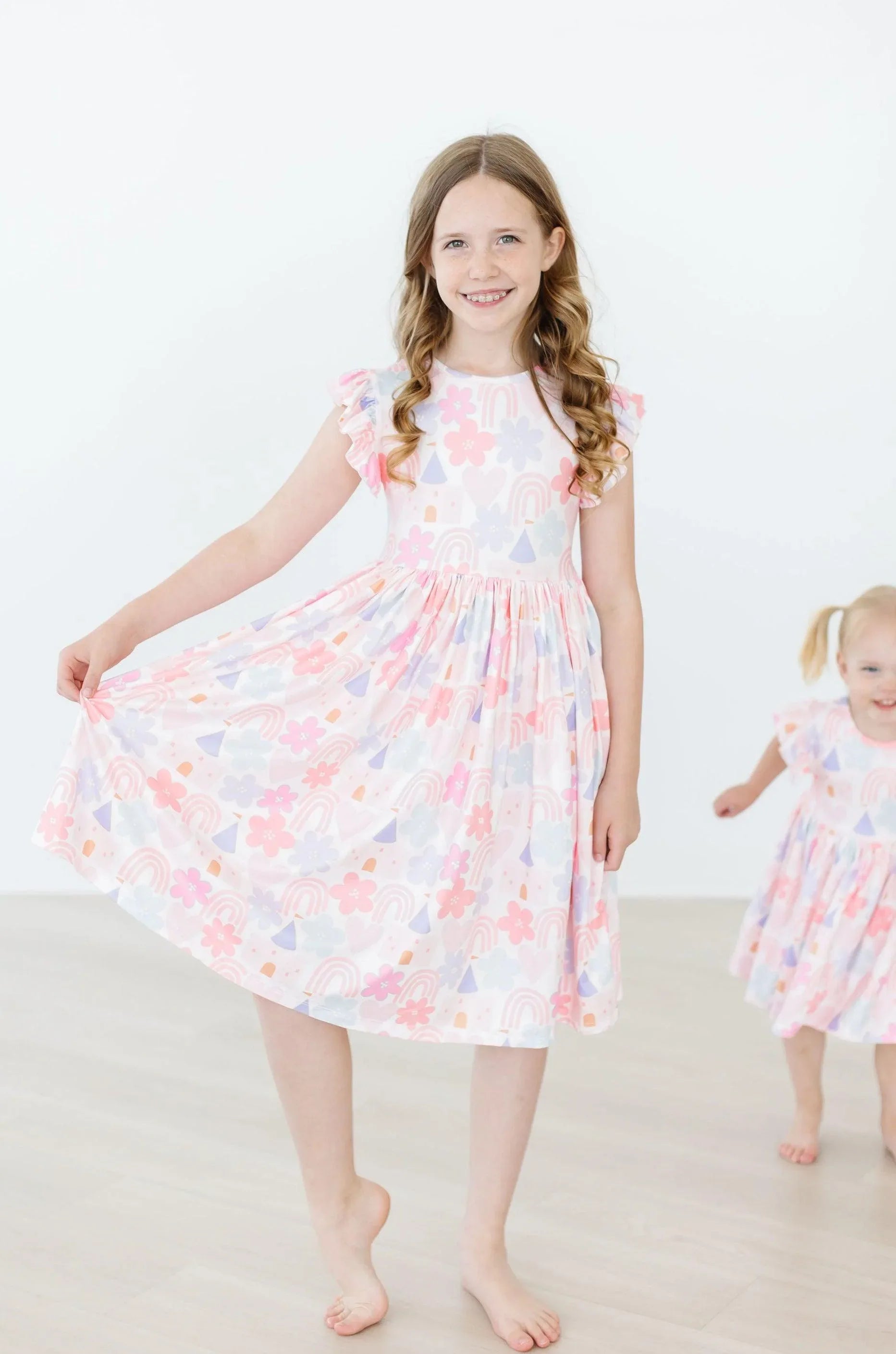 Castles & Rainbows Flutter Sleeve Twirl Dress - Mila & Rose ® - Flyclothing LLC