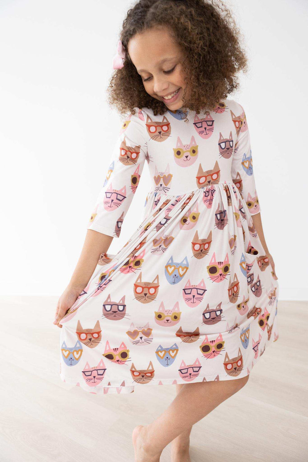 Cattitude 3/4 Sleeve Pocket Twirl Dress - Mila & Rose ® - Flyclothing LLC