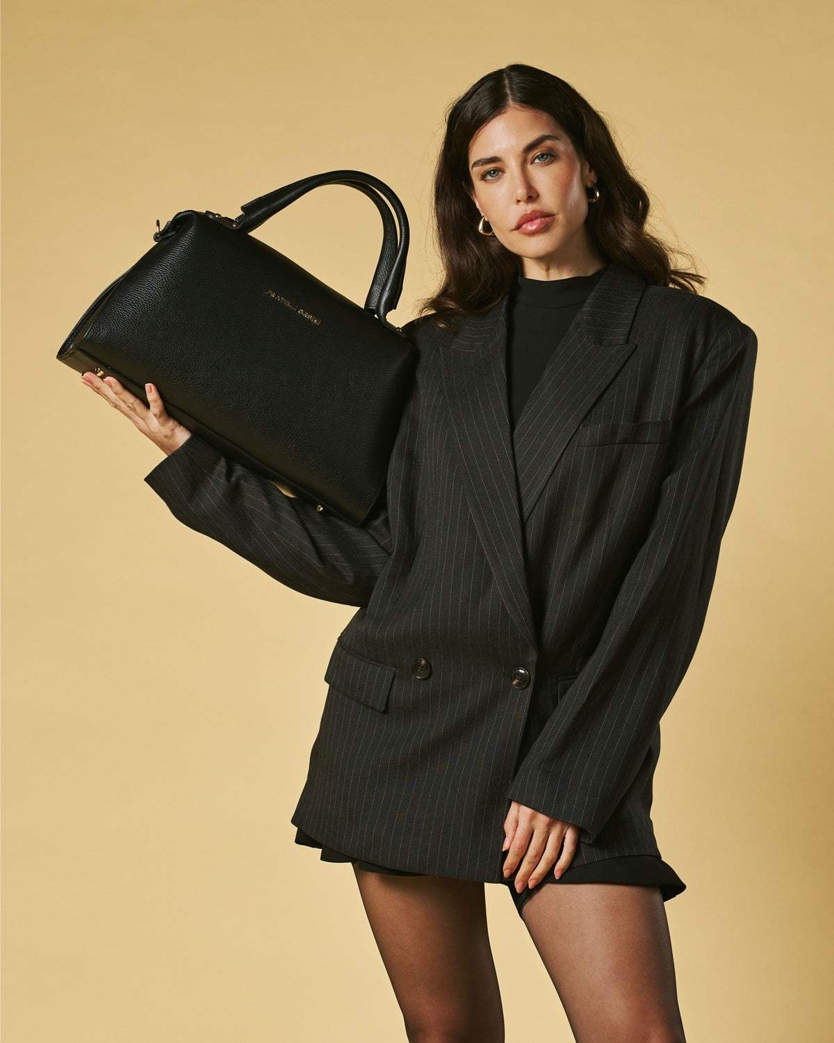 Cecilia (black) - Italian calf leather women’s handbag (with shoulder strap)