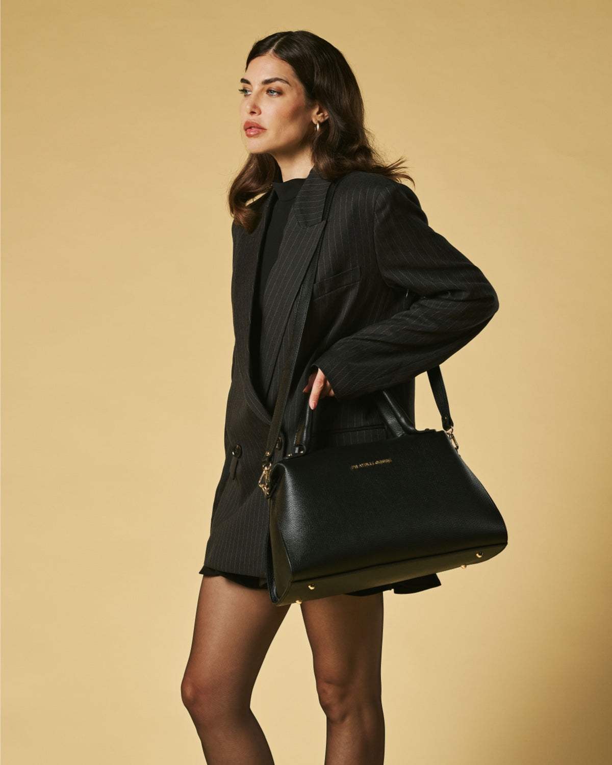 Cecilia (black) - Italian calf leather women’s handbag (with shoulder strap)