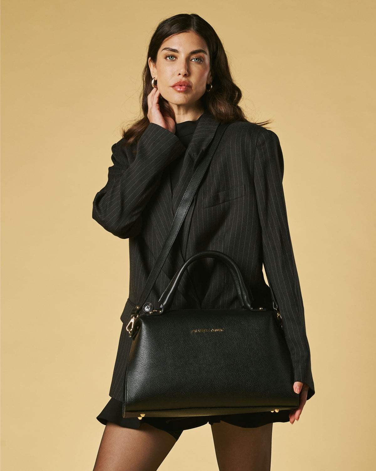 Cecilia (black) - Italian calf leather women’s handbag (with shoulder strap)