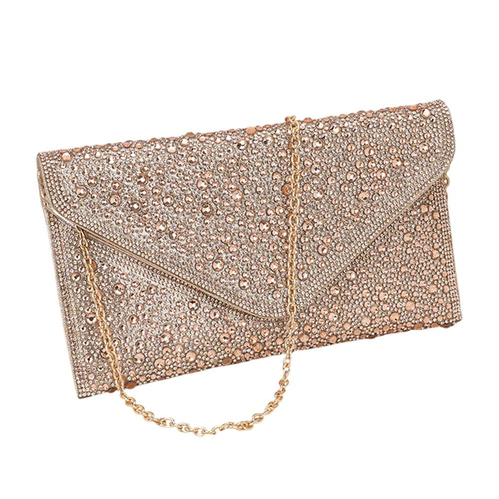 Bling Stone Studded Flap Envelop Evening Clutch Bag / Crossbody Bag - Madeline Love - Flyclothing LLC