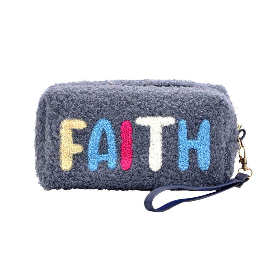 Faux Fur Faith Message Pouch With Wristlet - Madeline Love - Flyclothing LLC