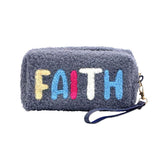 Faux Fur Faith Message Pouch With Wristlet - Madeline Love - Flyclothing LLC