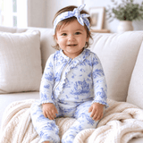 Baby Girl Toile de Jouy Bamboo Zipper Romper - Mommy and Me - Tesa Babe - Flyclothing LLC
