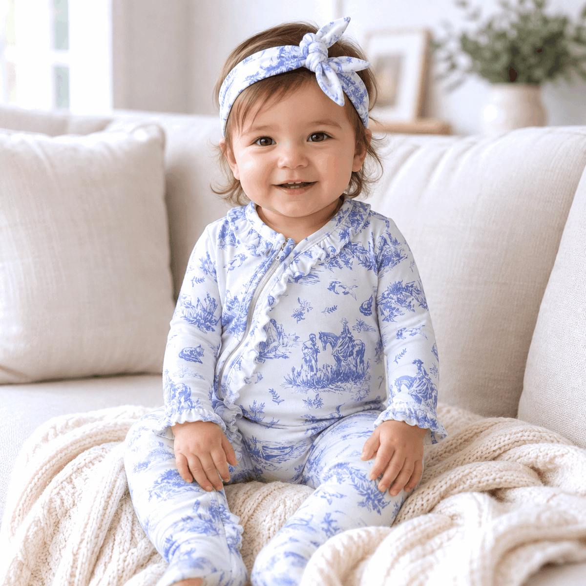 Baby Girl Toile de Jouy Bamboo Zipper Romper - Mommy and Me - Tesa Babe - Flyclothing LLC
