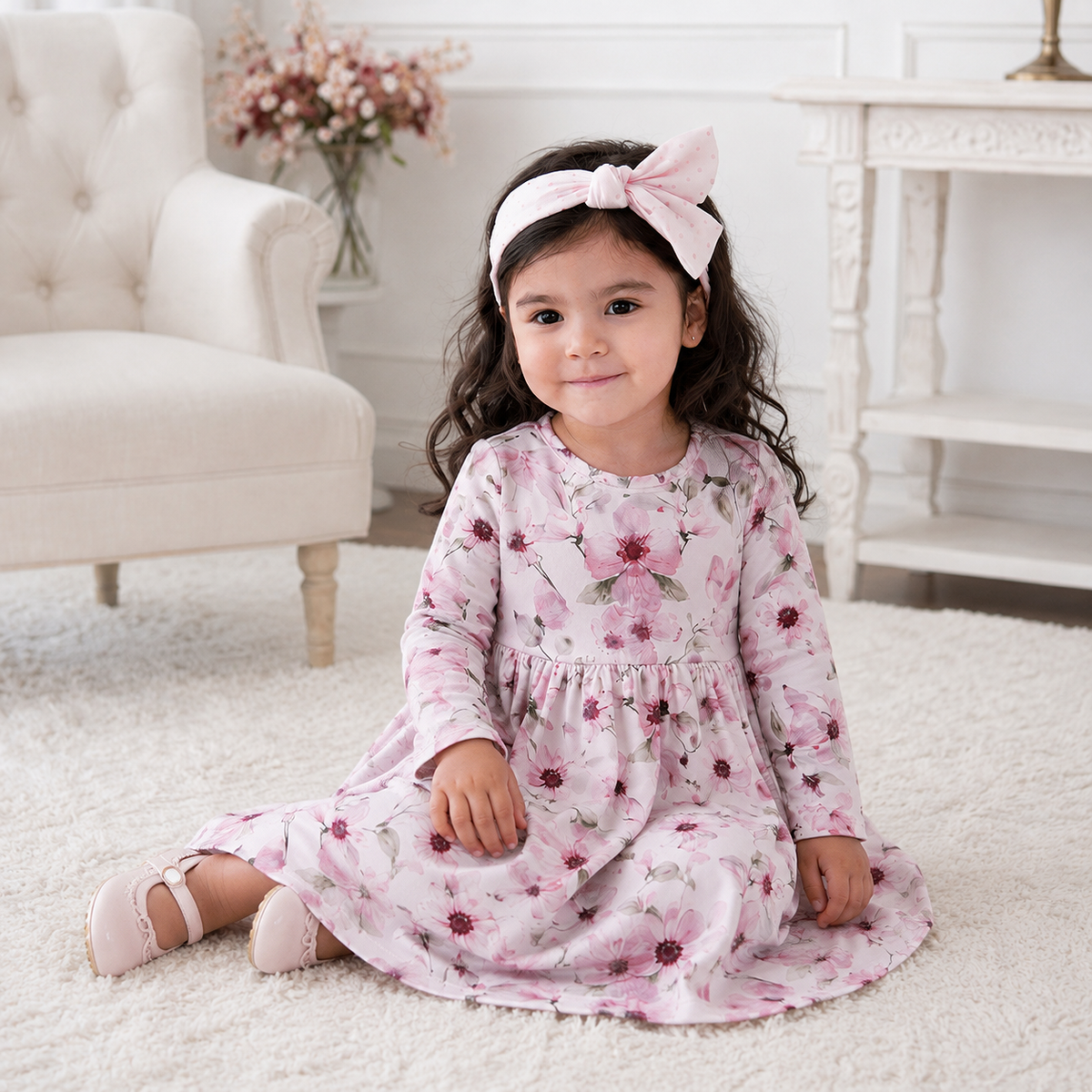 Watercolor Floral Girls Dress - Soft Bamboo Jersey - Tesa Babe - Flyclothing LLC