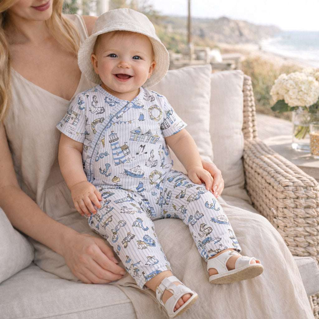 Seashore Baby Zipper Romper – Bamboo with Convertible Cuffs - Tesa Babe - Flyclothing LLC