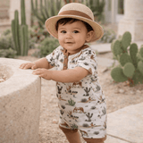 Baby Boy Shorty Romper – Bamboo Cactus Trails Henley Outfit - Tesa Babe - Flyclothing LLC