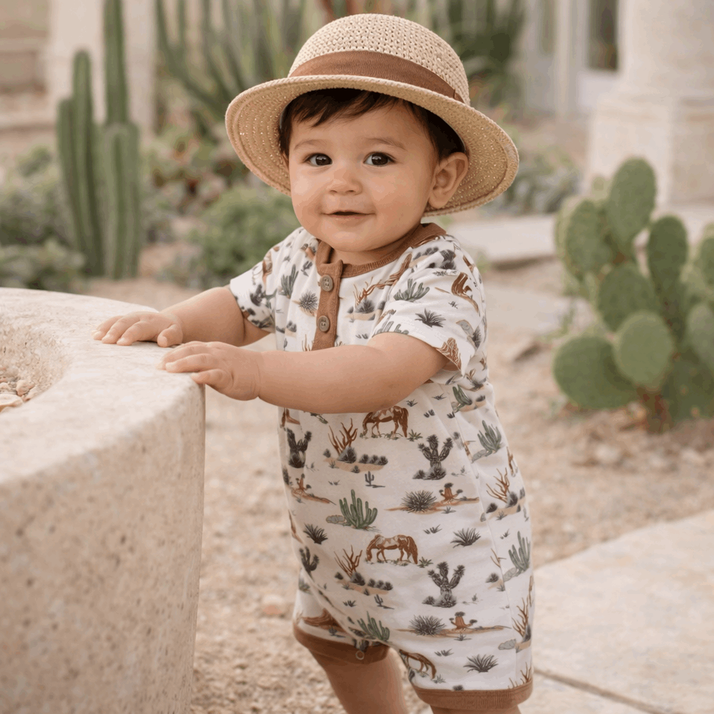 Baby Boy Shorty Romper – Bamboo Cactus Trails Henley Outfit - Tesa Babe - Flyclothing LLC