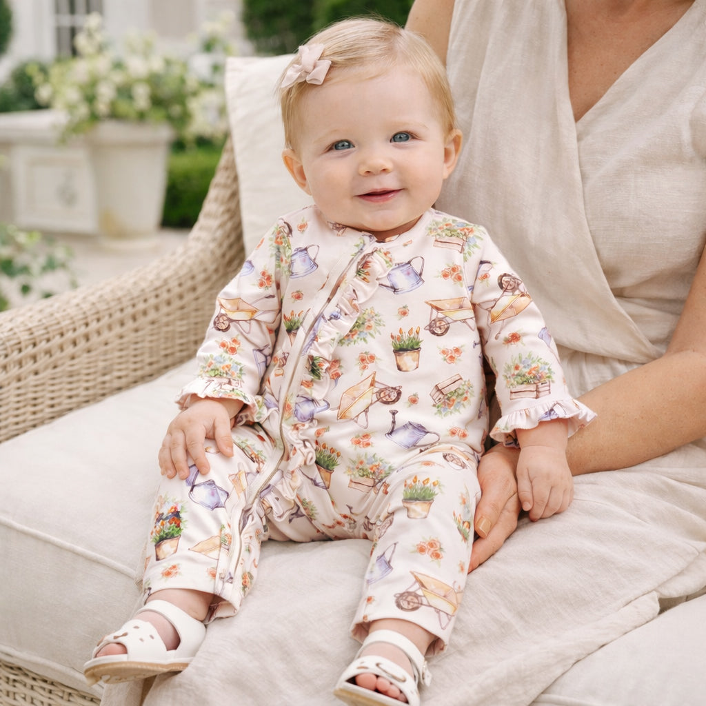 Petal Patch Baby Girl Romper – Bamboo with Convertible Cuffs - Tesa Babe - Flyclothing LLC