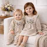Embroidered Wildflower Linen Dress With Lace Trim - Tesa Babe - Flyclothing LLC