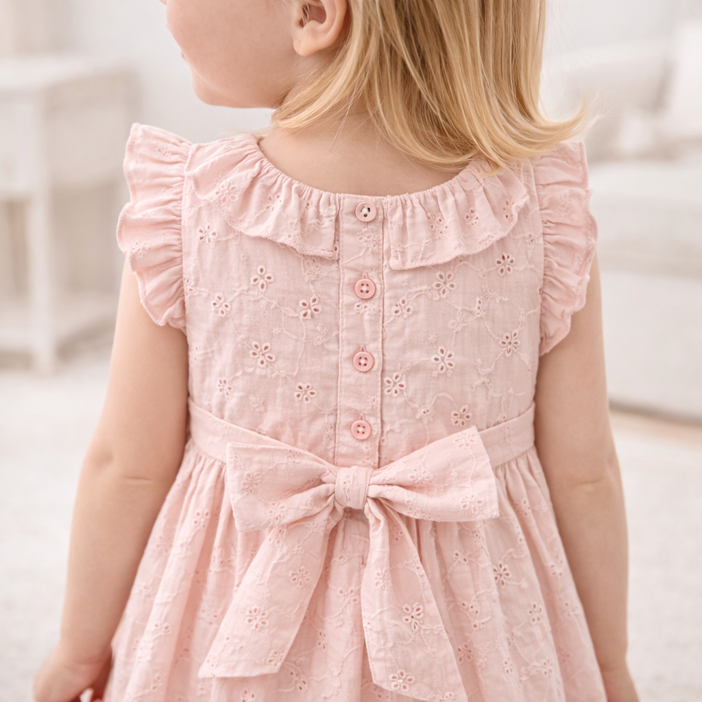 Eyelet Girl's Cotton Dress for Special Occasions - Pink - Tesa Babe - Flyclothing LLC