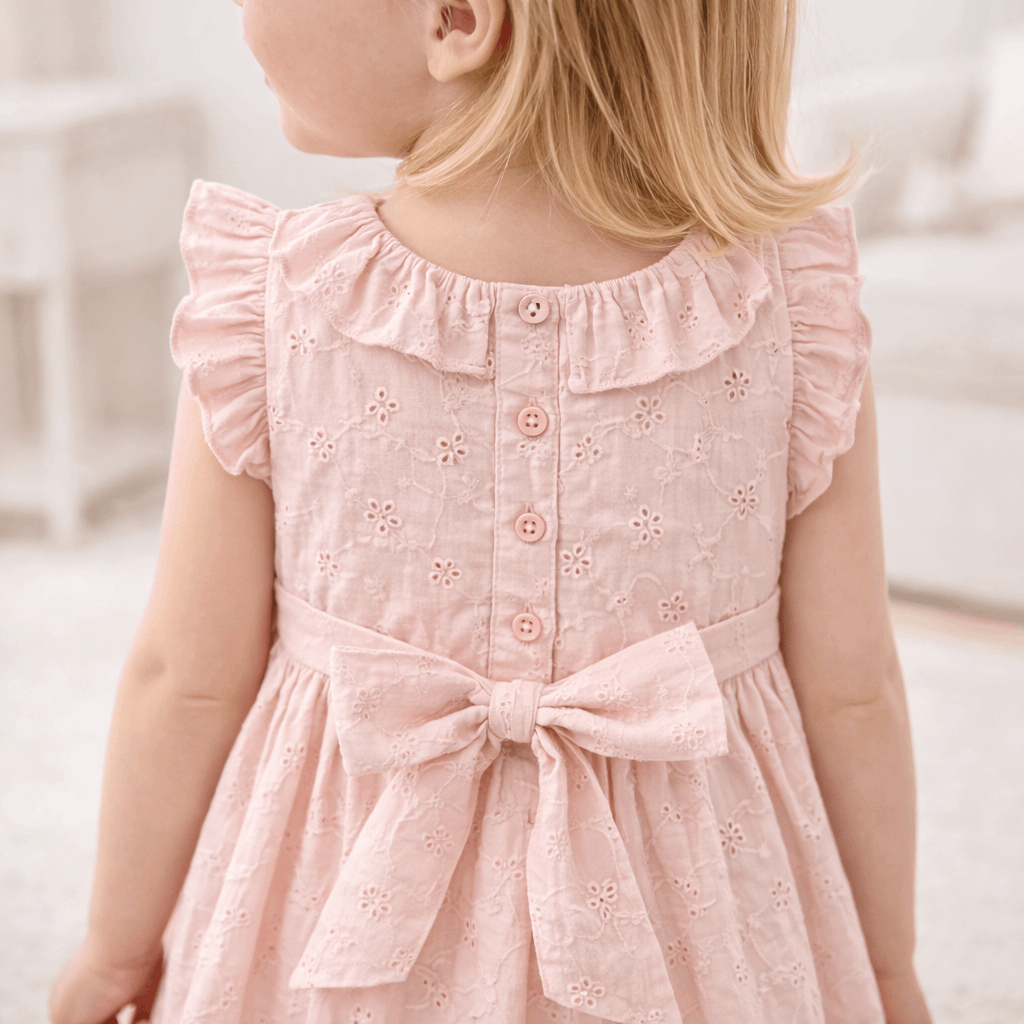 Eyelet Girl's Cotton Dress for Special Occasions - Pink - Tesa Babe - Flyclothing LLC