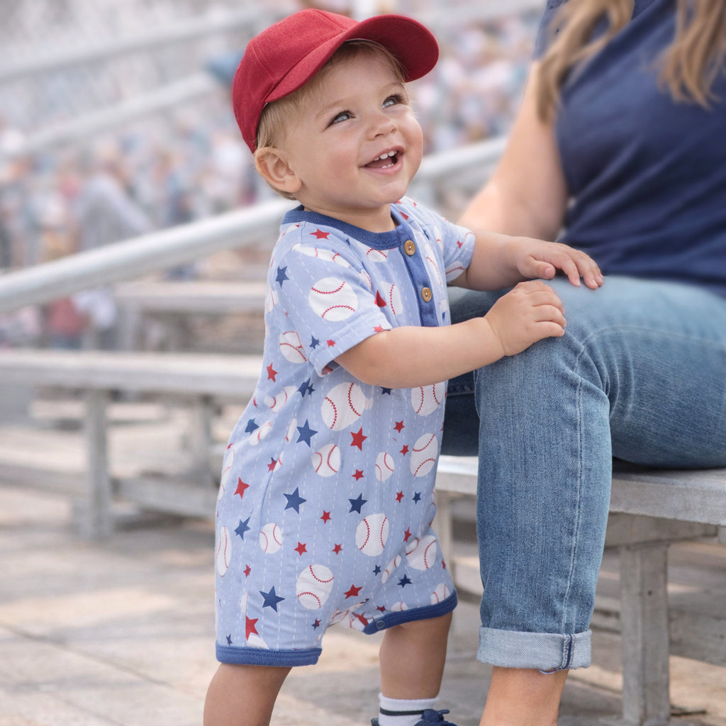 Grand Slam Baseball Bamboo Shorty Romper for Baby Boys - Tesa Babe - Flyclothing LLC