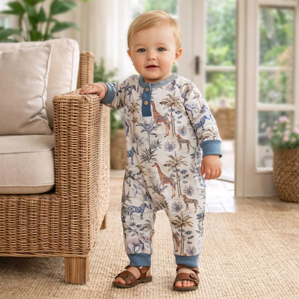 Jungle Safari Bamboo Henley Romper for Baby Boys - Tesa Babe - Flyclothing LLC